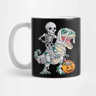 Skeleton Riding Mummy Dinosaur T rex Halloween Kids Boys Men Mug